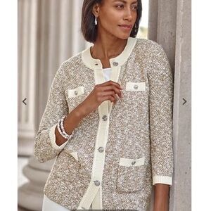 NWT J.Jill Wearever Contrast-Trimmed Sweater-Jacket LP